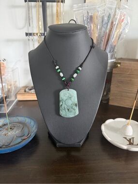 Jade Carved Green Pendant Necklace by Jade
